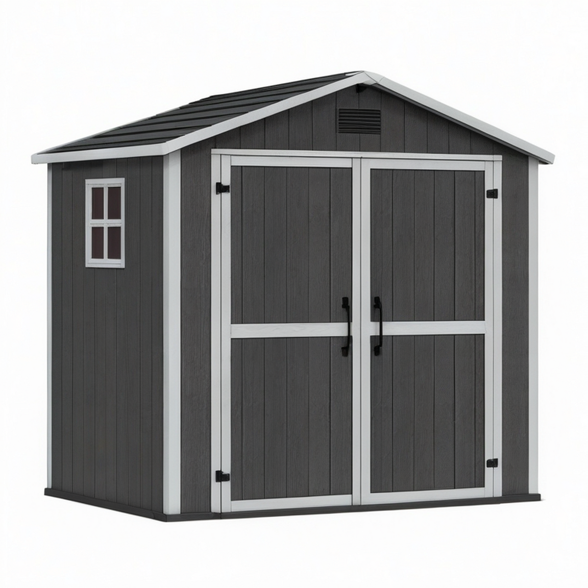 Abri de jardin 191 x 191 x 226 cm en résine gris anthracite avec double porte et fenêtre