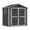 Abri de jardin 191 x 191 x 226 cm en résine gris anthracite avec double porte et fenêtre