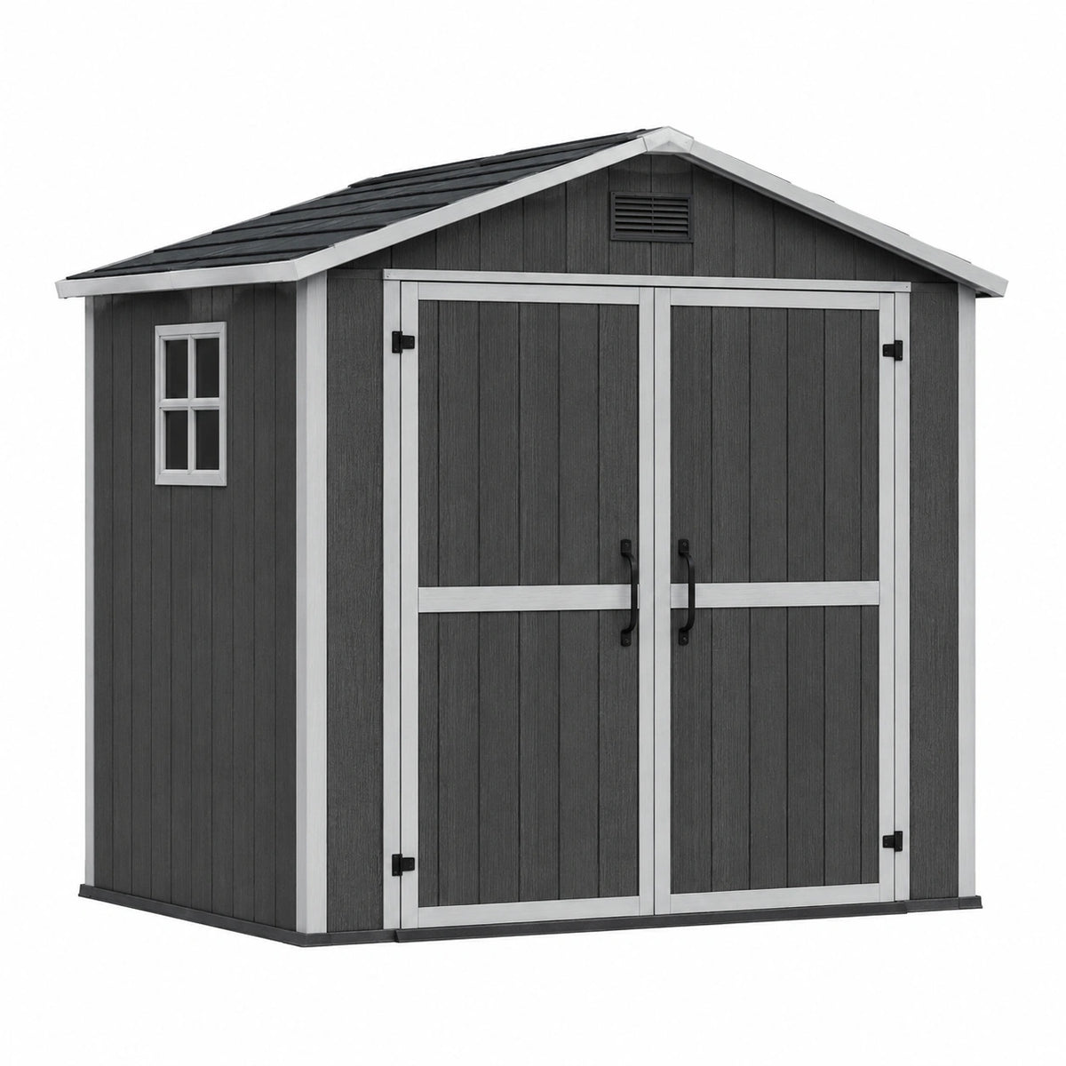 Abri de jardin 191 x 191 x 226 cm en résine gris anthracite avec double porte et fenêtre