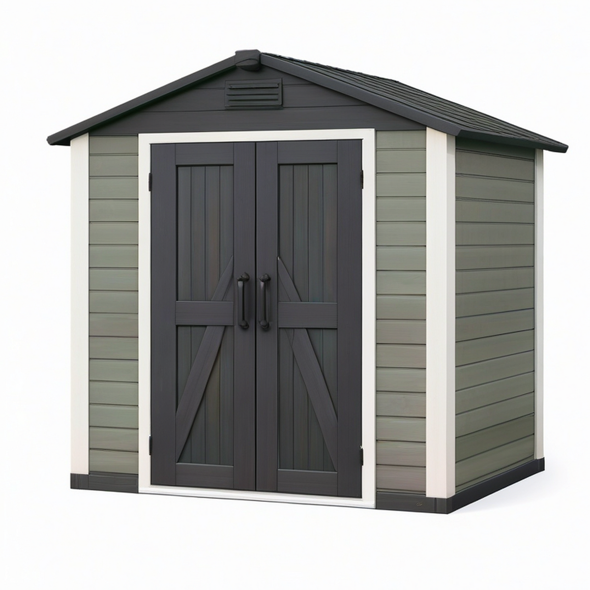 Abri de jardin 180 x 110 x 190 cm en résine vert gris avec portes doubles