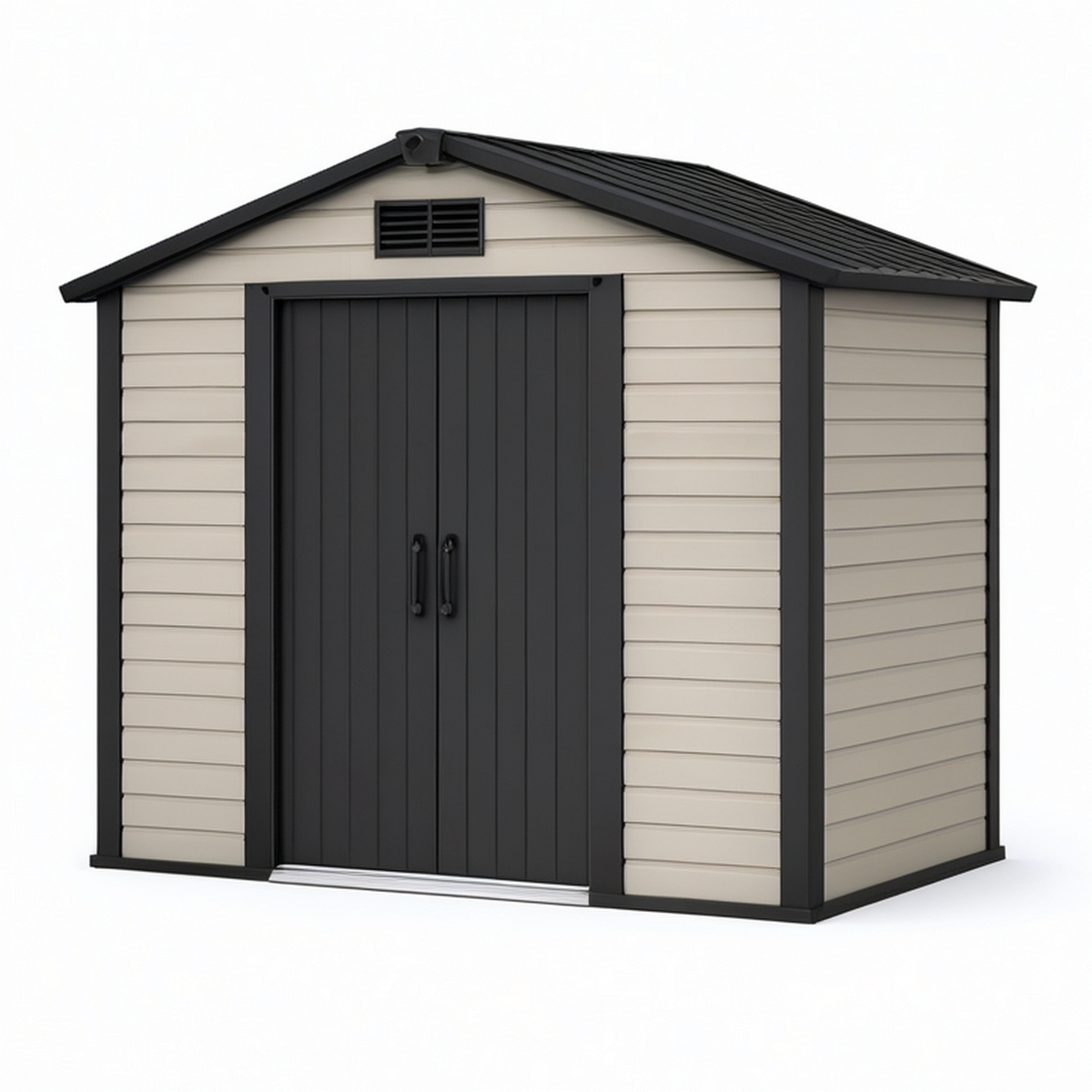 Abri de jardin 185 x 122 x 200 cm en résine beige et anthracite avec portes doubles pour rangement extérieur