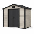 Abri de jardin 185 x 122 x 200 cm en résine beige et anthracite avec portes doubles pour rangement extérieur