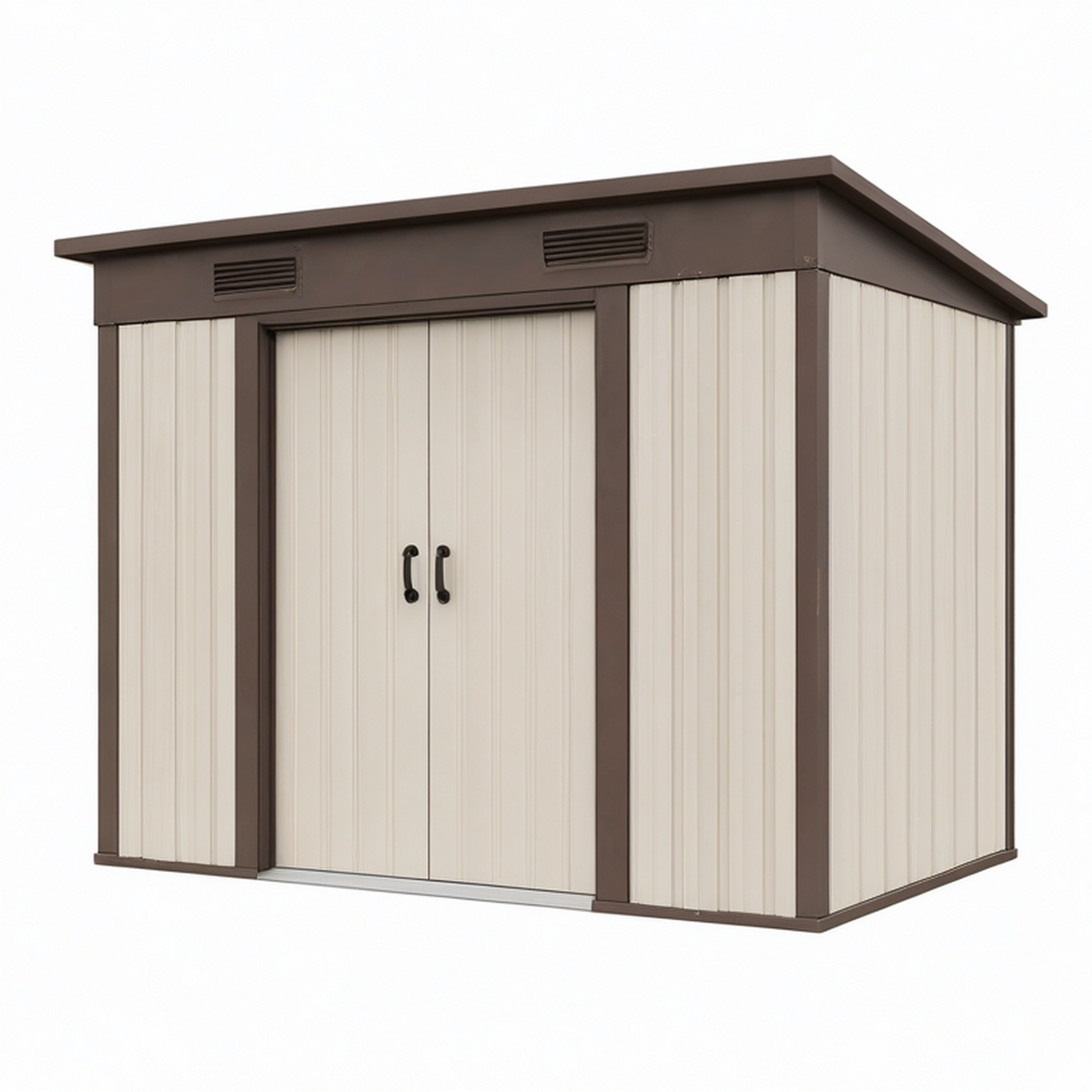 Abri de jardin 185 x 152 x 226 cm en résine beige et marron avec double porte ventilée