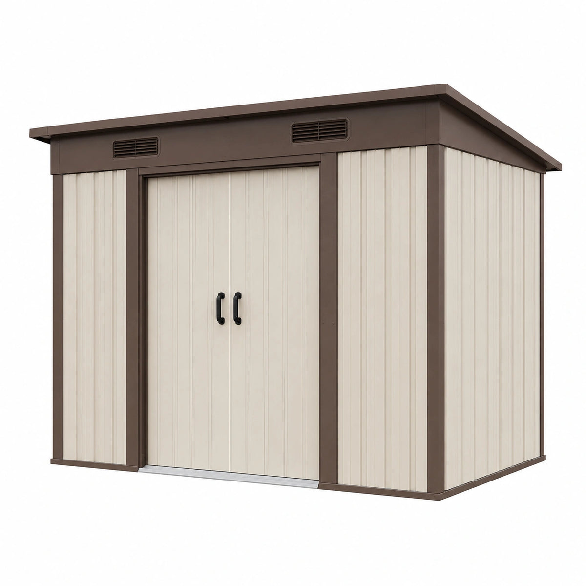 Abri de jardin 185 x 152 x 226 cm en résine beige et marron avec double porte ventilée