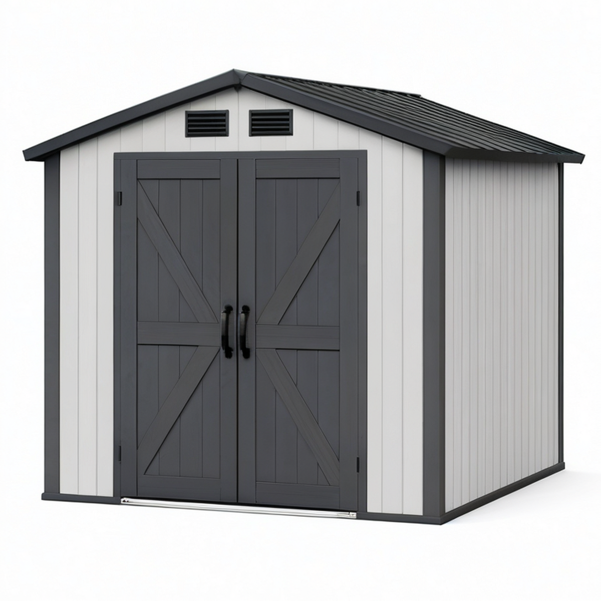 Abri de jardin 190 x 120 x 185 cm en résine gris clair et anthracite avec double porte ventilée