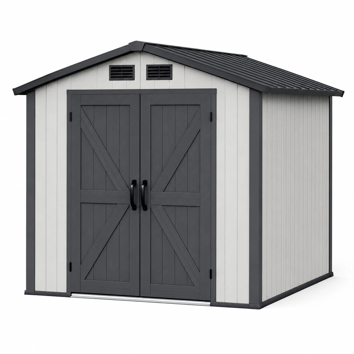Abri de jardin 190 x 120 x 185 cm en résine gris clair et anthracite avec double porte ventilée