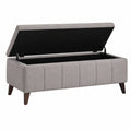 Banc coffre de rangement 120 x 45 x 45 cm en tissu gris avec couvercle relevable style contemporain