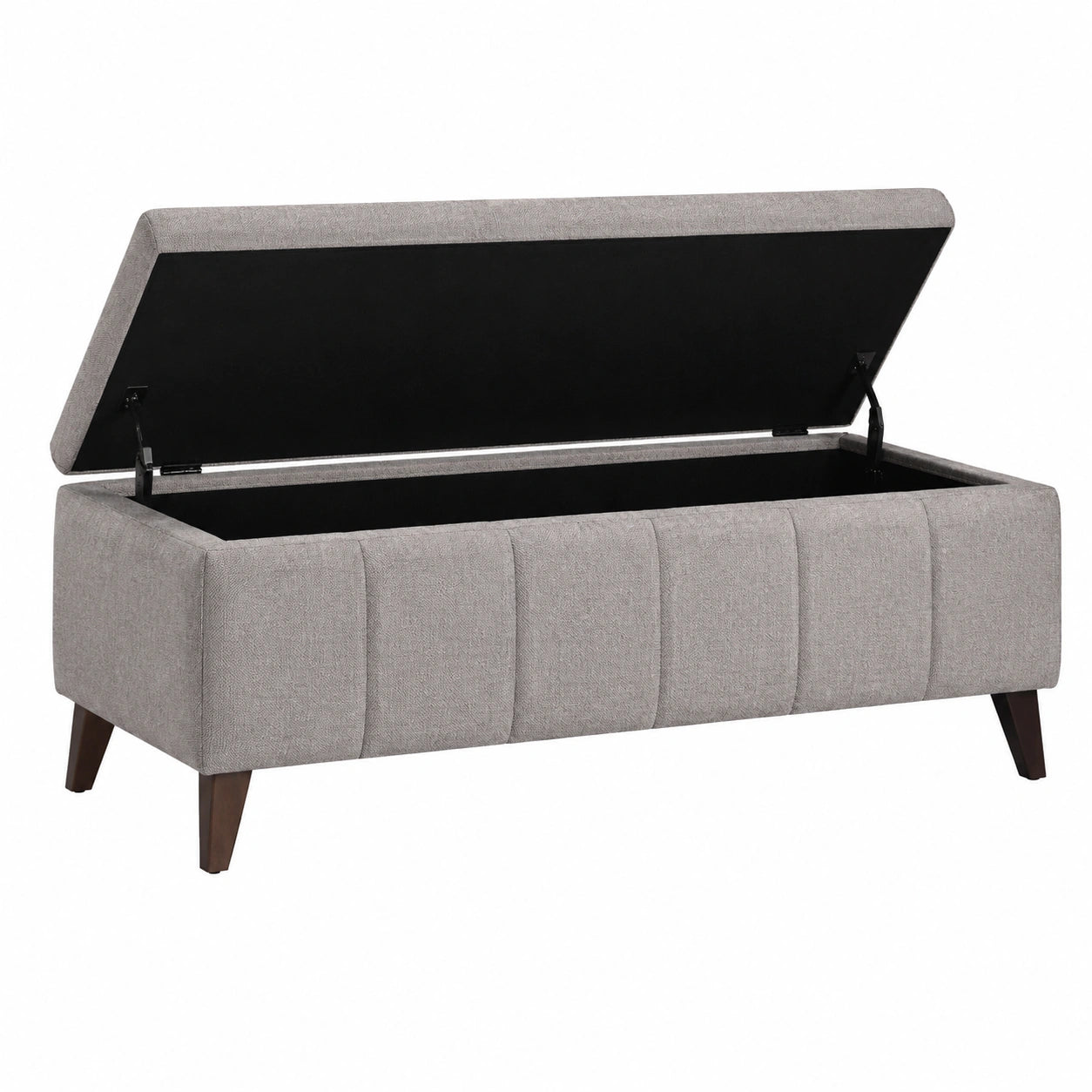 Banc coffre de rangement 120 x 45 x 45 cm en tissu gris avec couvercle relevable style contemporain