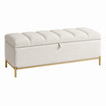 Banc coffre de rangement 120 x 45 x 48 cm en tissu bouclette écru style contemporain