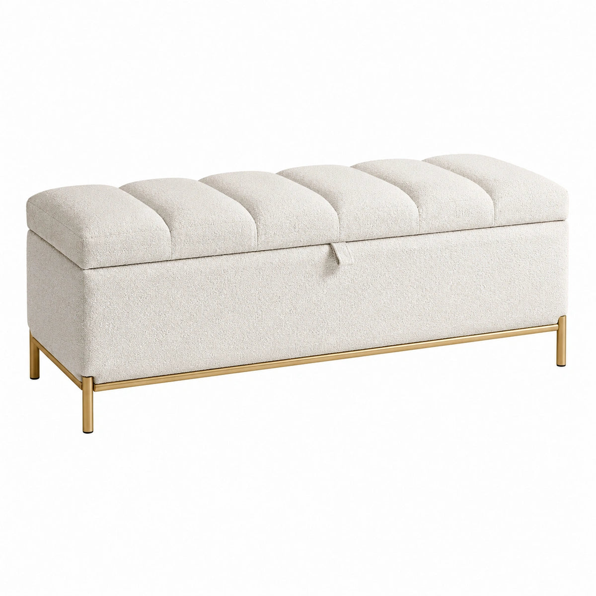 Banc coffre de rangement 120 x 45 x 48 cm en tissu bouclette écru style contemporain