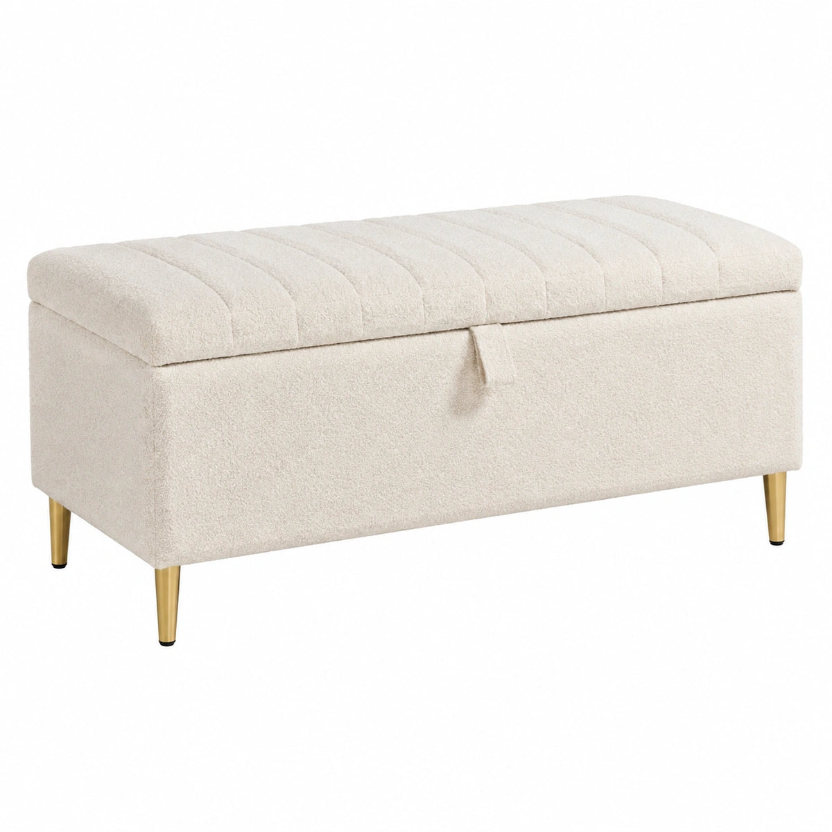 Banc coffre 100 x 40 x 45 cm tissu bouclette crème rangement capitonné