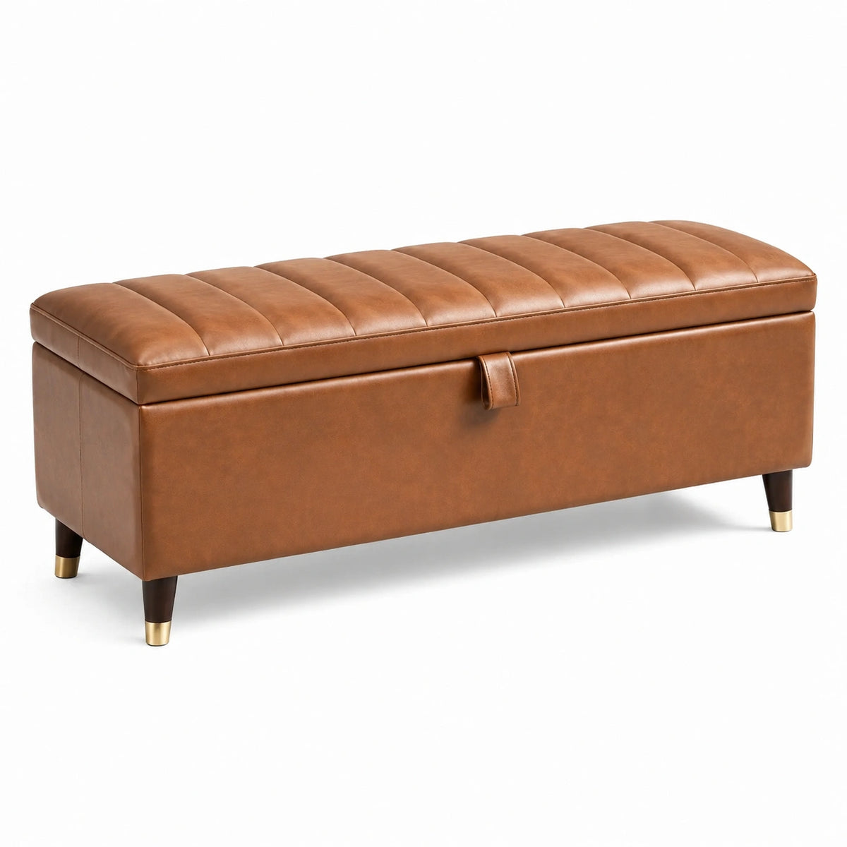 Banc coffre 120 x 45 x 48 cm en similicuir marron style contemporain avec rangement