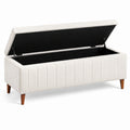 Banc coffre 110 x 45 x 48 cm en tissu crème avec rangement style contemporain