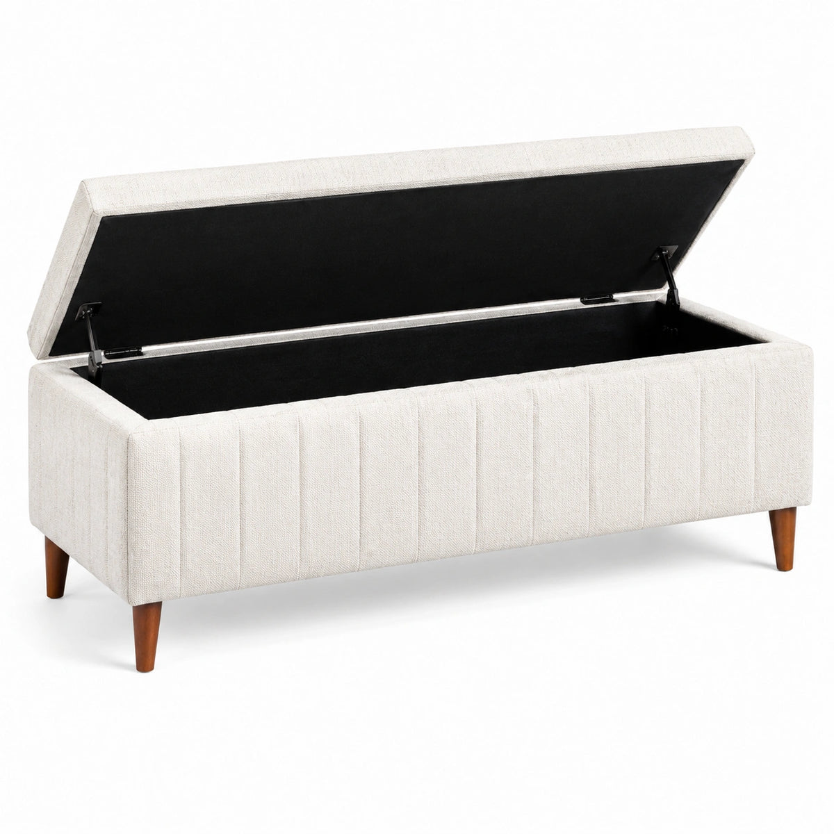 Banc coffre 110 x 45 x 48 cm en tissu crème avec rangement style contemporain