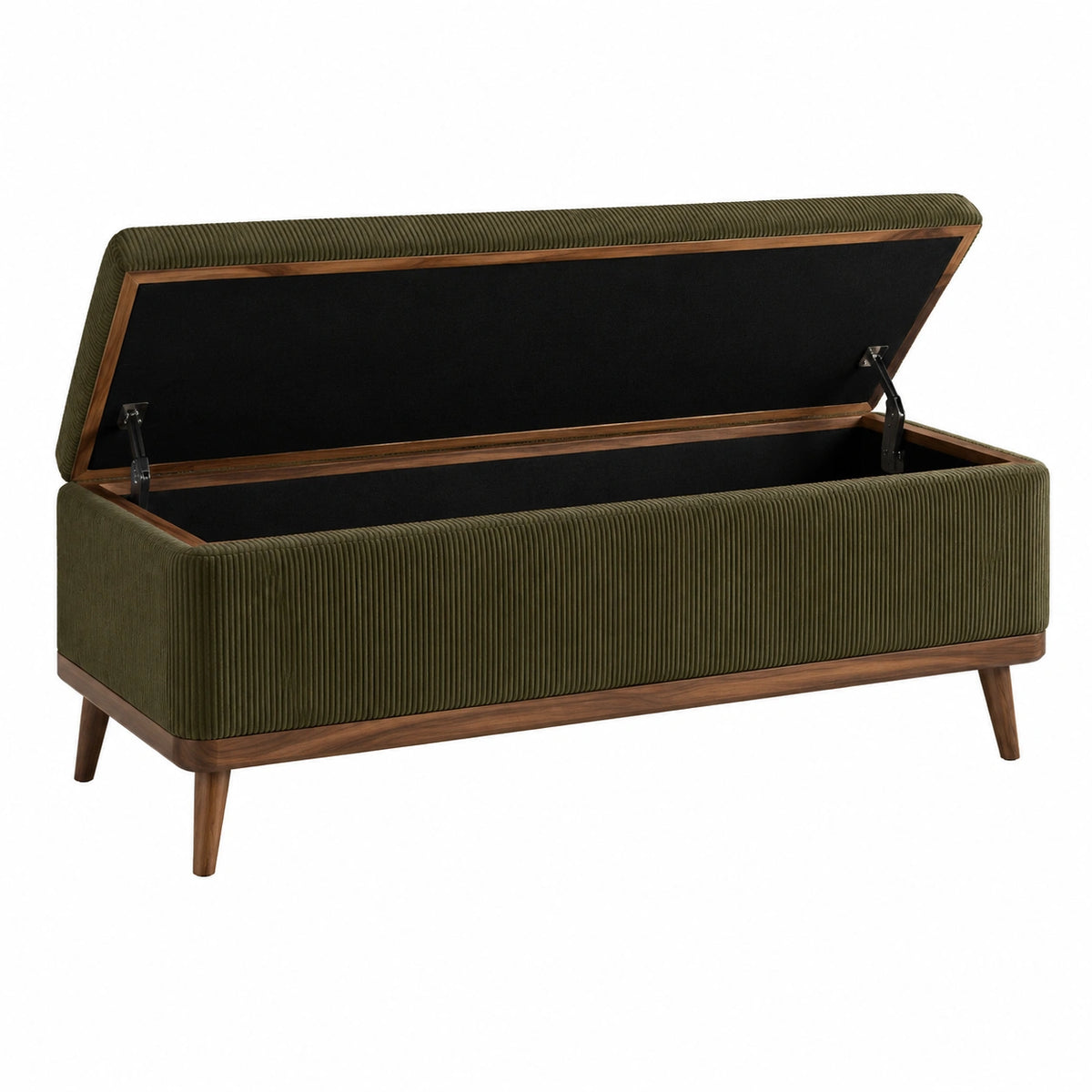 Banc coffre de rangement 120 cm en velours côtelé vert style rétro