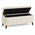 Banc coffre 120 x 45 x 50 cm en tissu bouclette beige avec rangement style contemporain