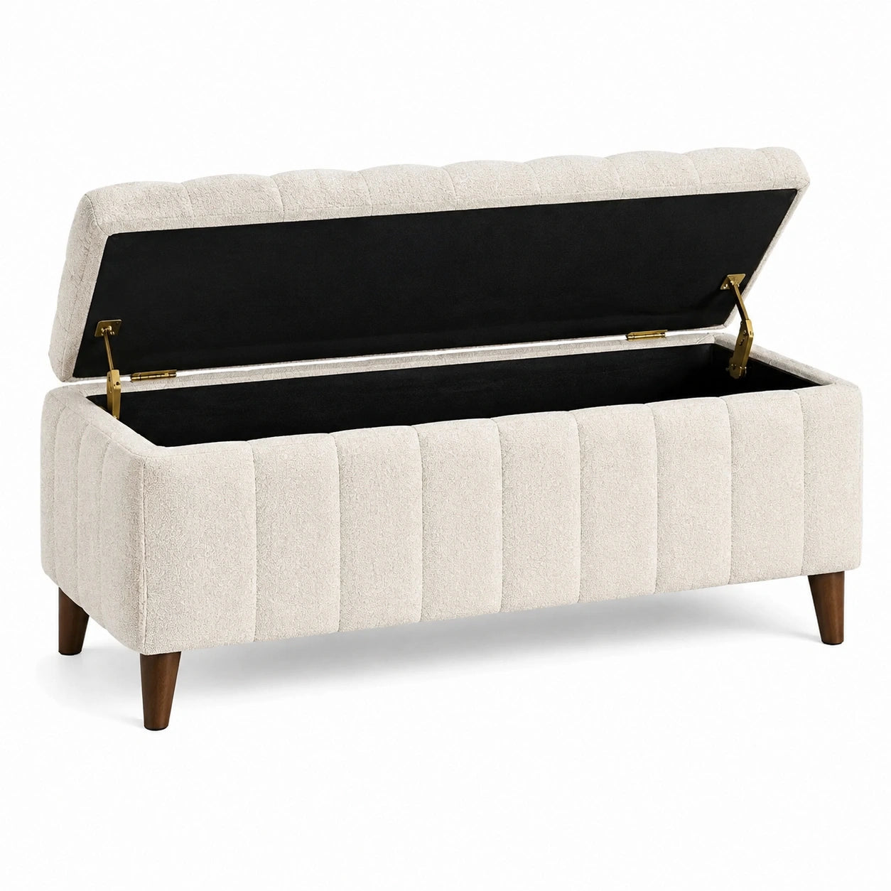 Banc coffre 120 x 45 x 50 cm en tissu bouclette beige avec rangement style contemporain