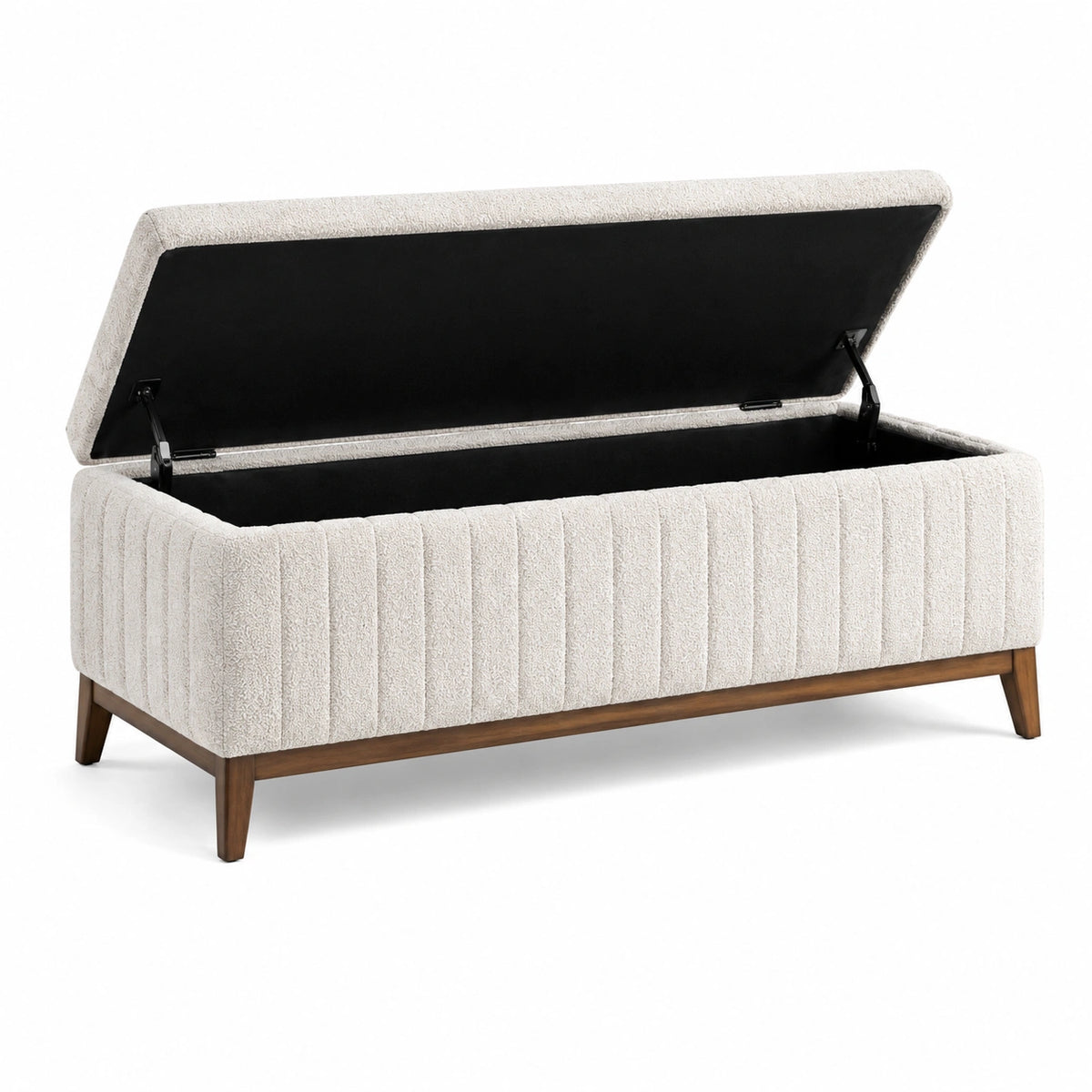 Banc coffre de rangement 120 x 45 x 50 cm en tissu bouclé beige avec pieds en bois