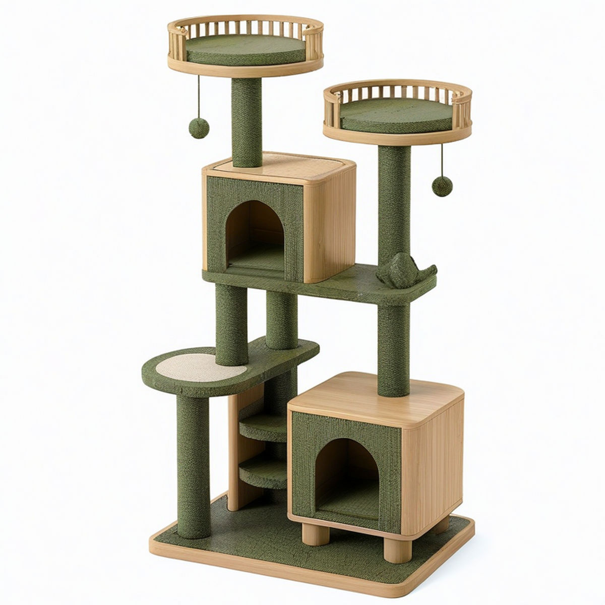 Arbre à chat 80 x 60 x 150 cm en bois vert avec griffoirs et niches