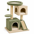 Arbre à chat 60 x 50 x 130 cm en peluche vert beige avec griffoirs et niches