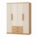 Armoire de rangement 160 x 55 x 200 cm en bois beige et chêne style contemporain avec 4 portes et 2 tiroirs