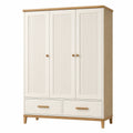 Armoire de rangement 120 x 55 x 190 cm en panneaux dérivés de bois blanc et chêne naturel à 3 portes et 2 tiroirs