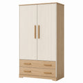 Armoire 100 x 55 x 200 cm en panneaux de bois beige et chêne avec 2 portes et 2 tiroirs style contemporain