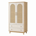 Armoire de rangement 90 x 50 x 180 cm en bois beige avec cannage - 2 portes 2 tiroirs style naturel