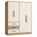 Armoire 160 x 52 x 200 cm beige et noyer en panneaux de bois avec 4 portes et 3 tiroirs