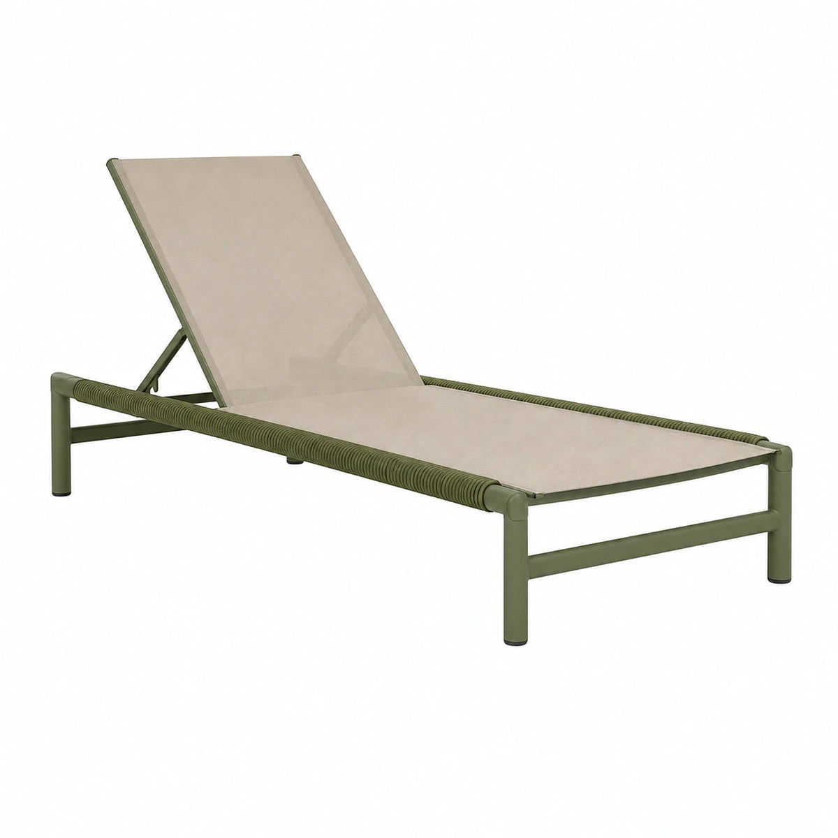 Bain de soleil 200 x 70 cm en métal et textile beige vert avec dossier réglable