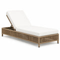 Chaise longue d'extérieur 200 cm en corde tressée beige avec coussin blanc dossier inclinable