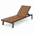 Bain de soleil 195 x 65 cm en bois brun et métal noir - dossier inclinable extérieur
