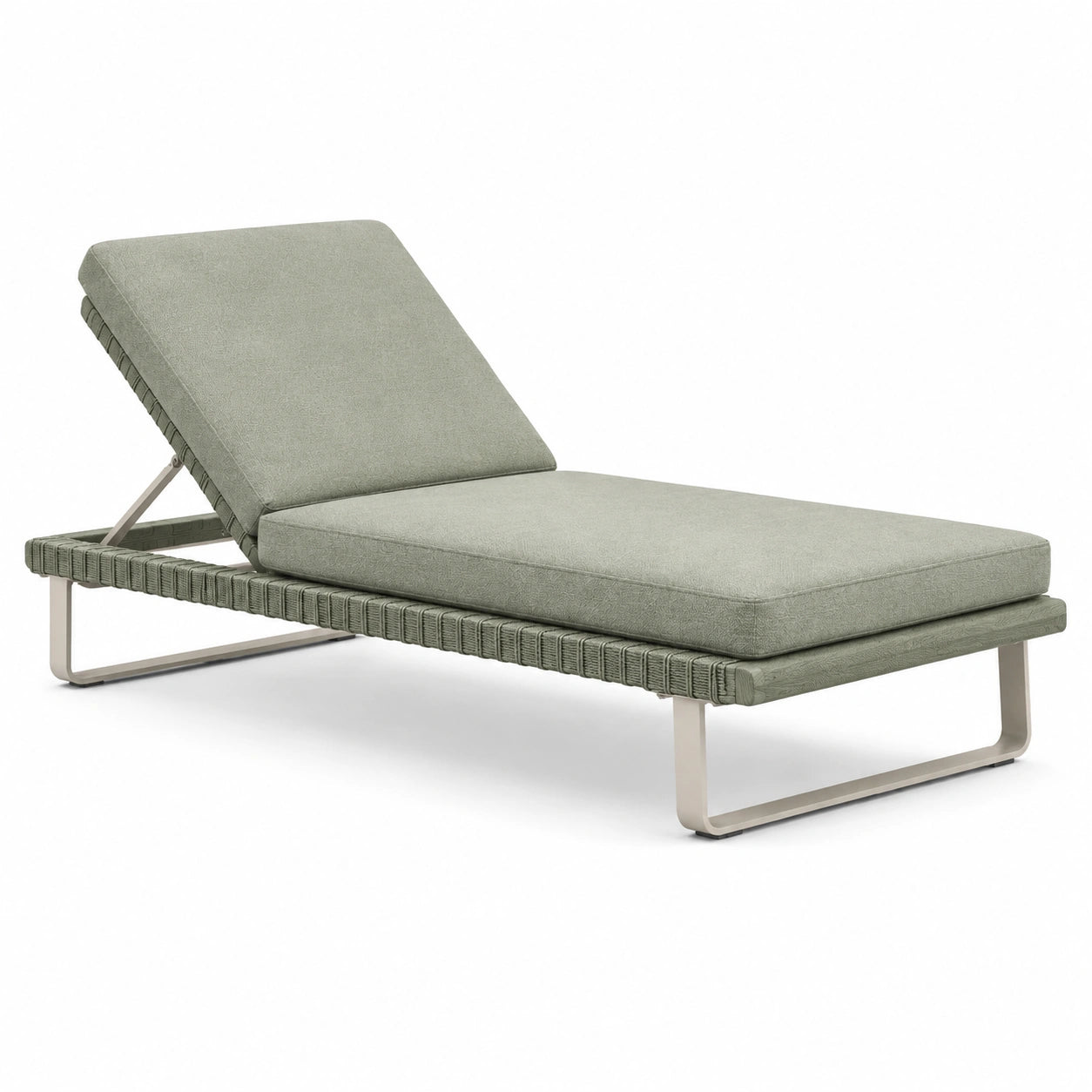 Bain de soleil 200 x 70 cm en corde tressée vert sauge à dossier réglable pour extérieur