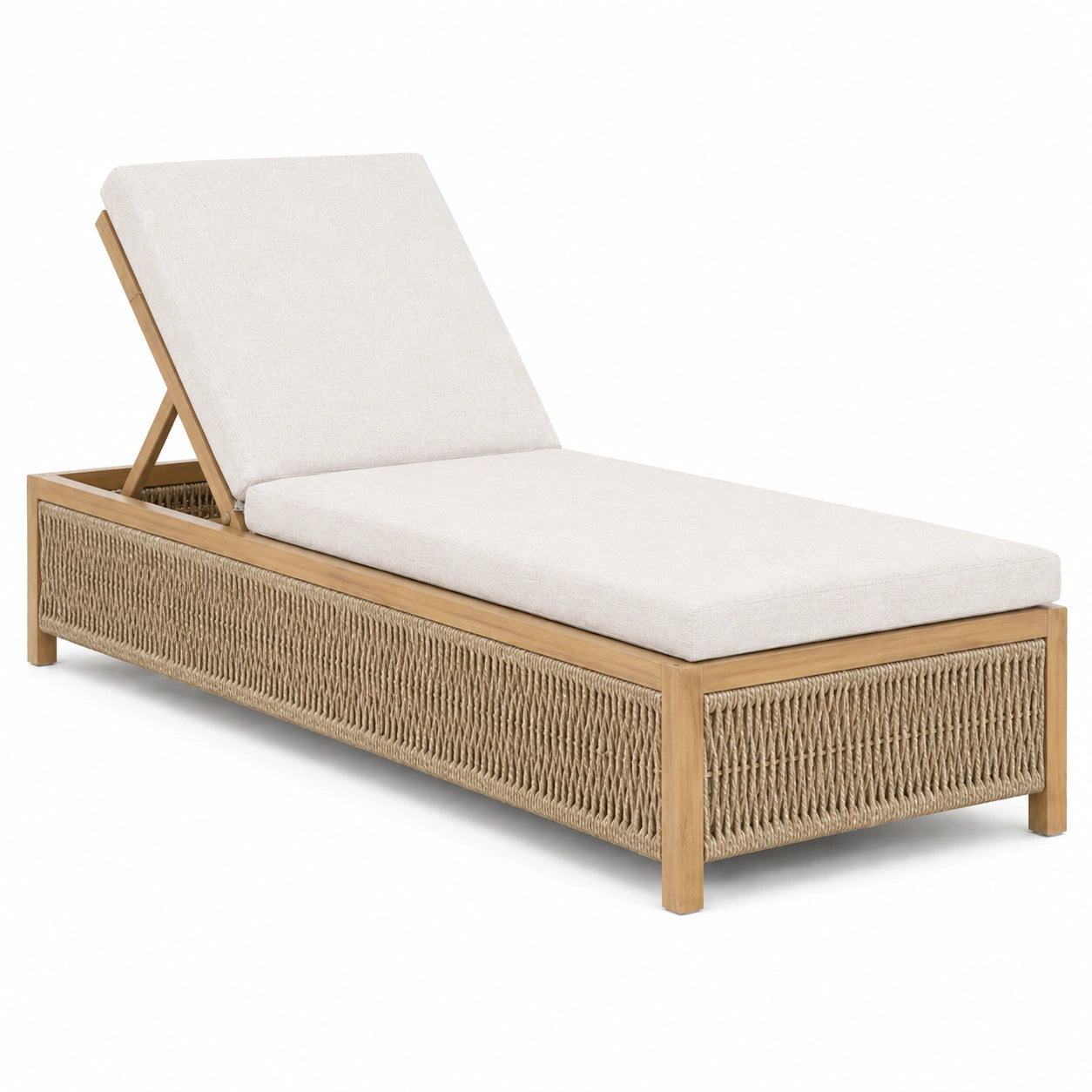 Bain de soleil 200 x 75 cm en bois naturel et corde beige pour extérieur dossier réglable