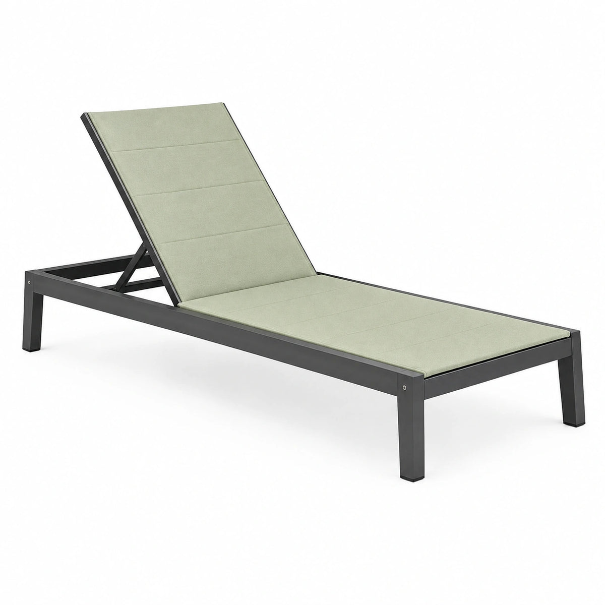Chaise longue de jardin 200 x 65 cm en métal noir et tissu vert réglable