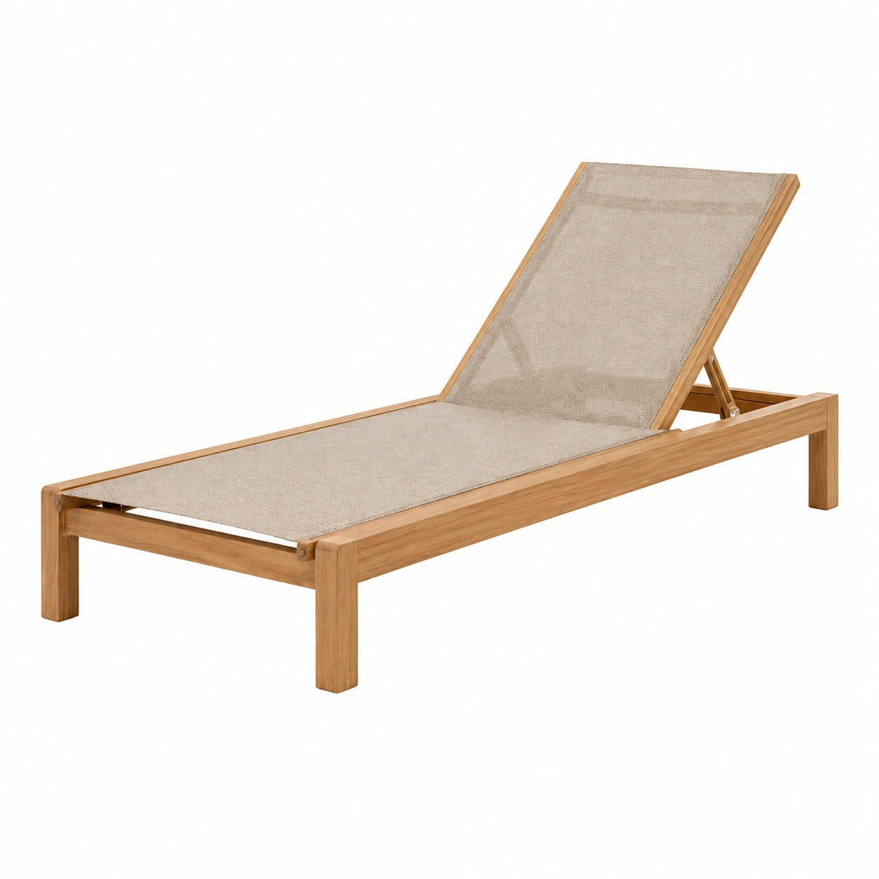Bain de soleil 200 x 70 cm en bois naturel et textile beige - dossier réglable extérieur