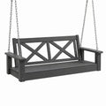Balancelle de jardin 125 x 65 x 58 cm en bois anthracite avec chaînes métalliques style croisé