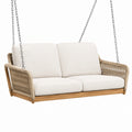 Balancelle de jardin 2 places 160 x 80 x 70 cm bois et corde beige suspendue
