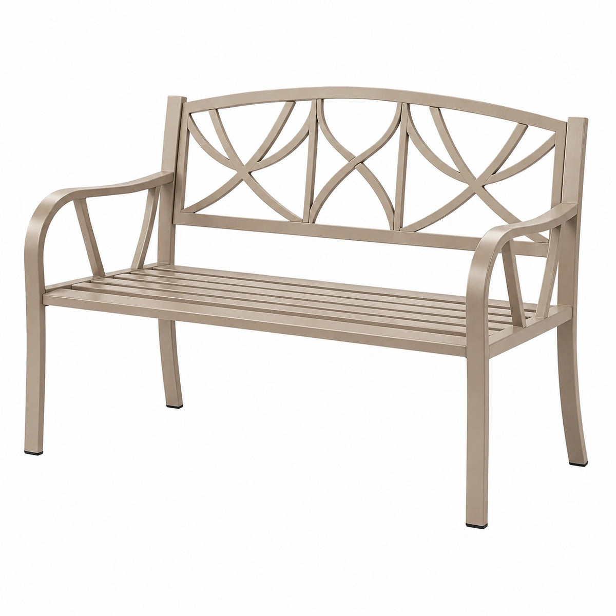 Banc de jardin 122 x 63 x 91 cm en acier beige à dossier décoratif