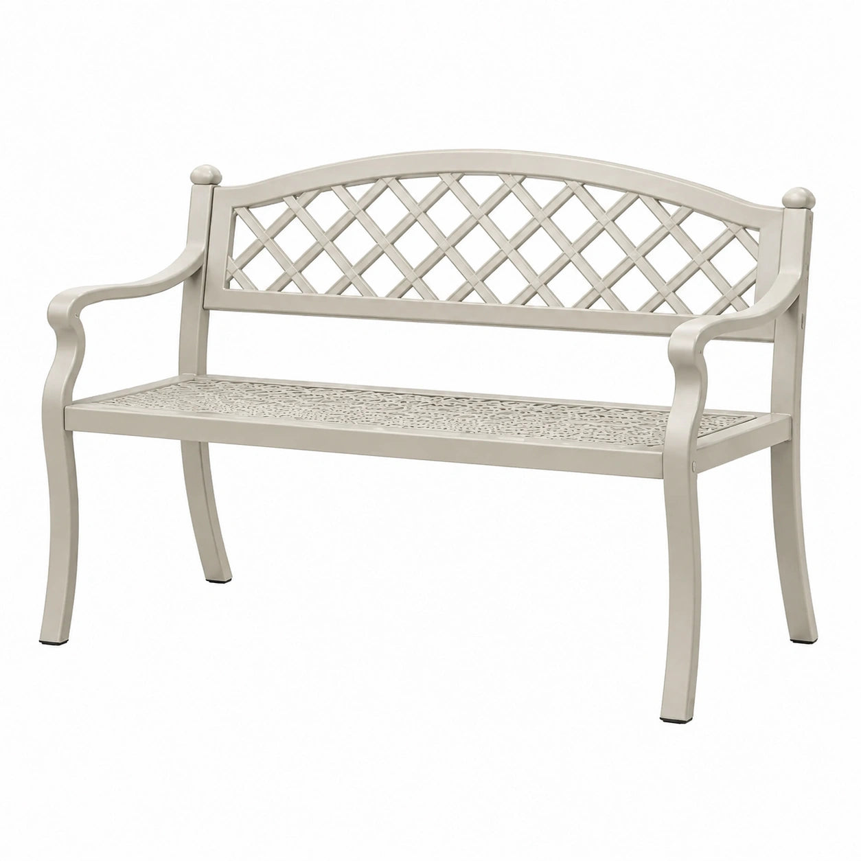 Banc de jardin 120 x 60 x 90 cm en métal beige style classique à dossier ajouré