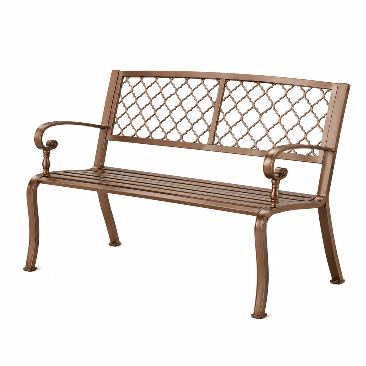 Banc de jardin 120 x 60 x 90 cm en métal bronze à dossier décoratif