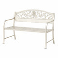 Banc de jardin 125 cm en métal blanc style romantique à dossier floral