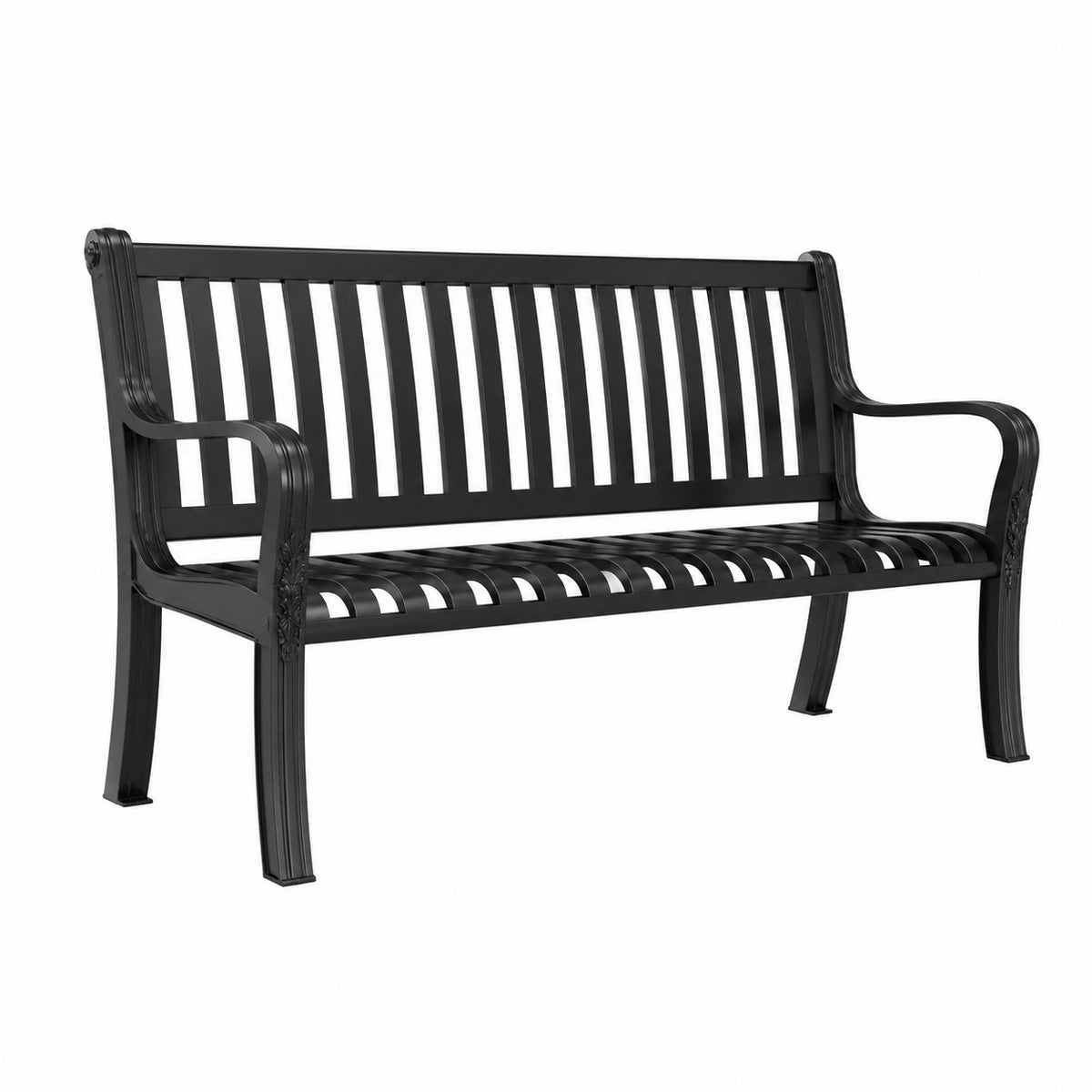 Banc de jardin 150 cm en métal noir à accoudoirs style classique