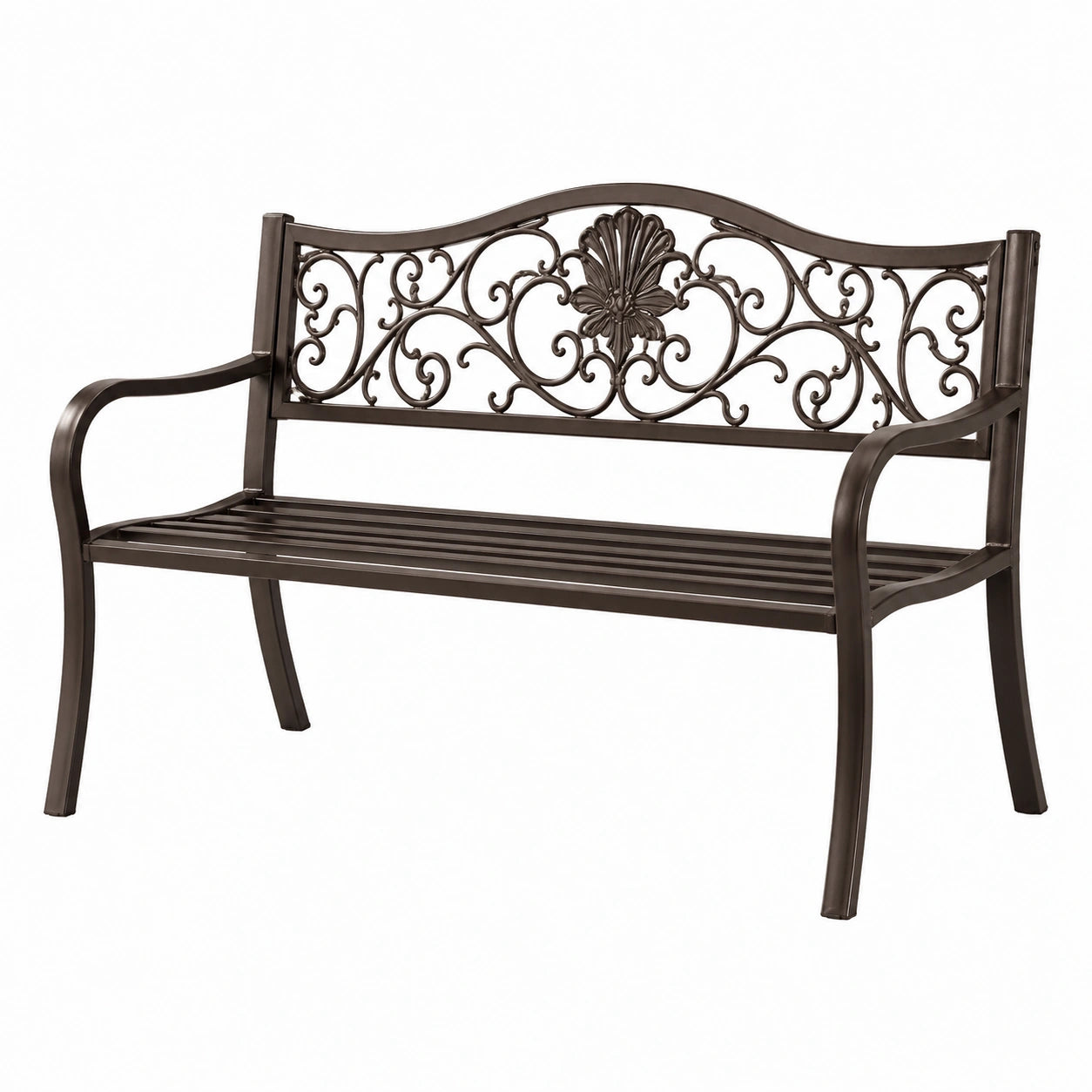 Banc de jardin 127 x 61 x 91 cm en métal brun foncé style classique décoratif