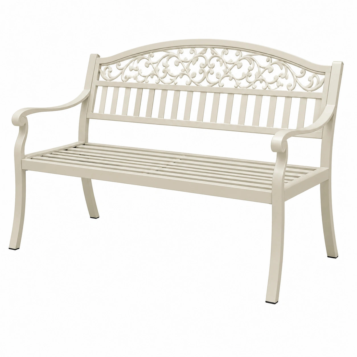 Banc de jardin 122 cm en métal blanc à motif floral