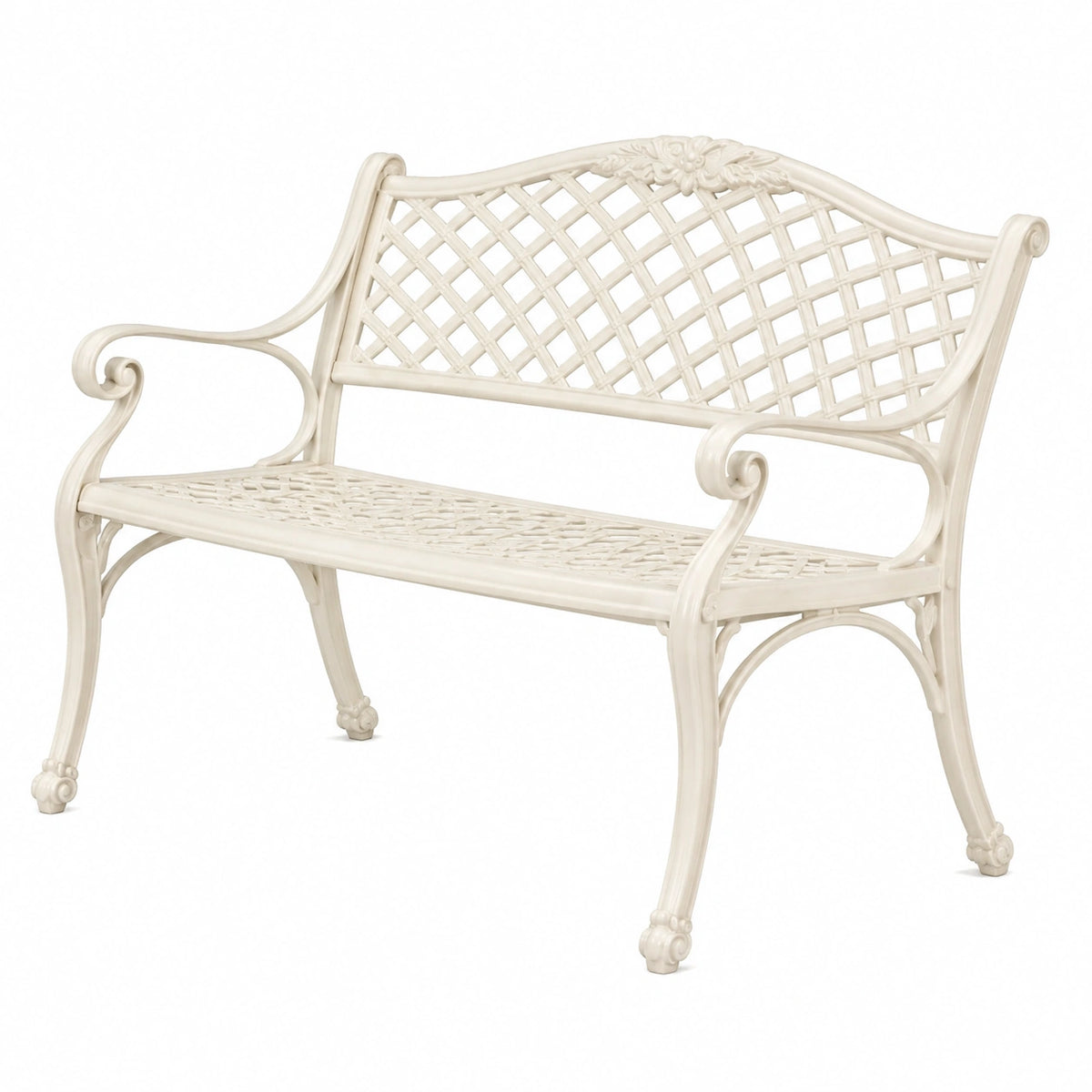 Banc de jardin 120 x 60 x 90 cm en aluminium blanc style classique ajouré