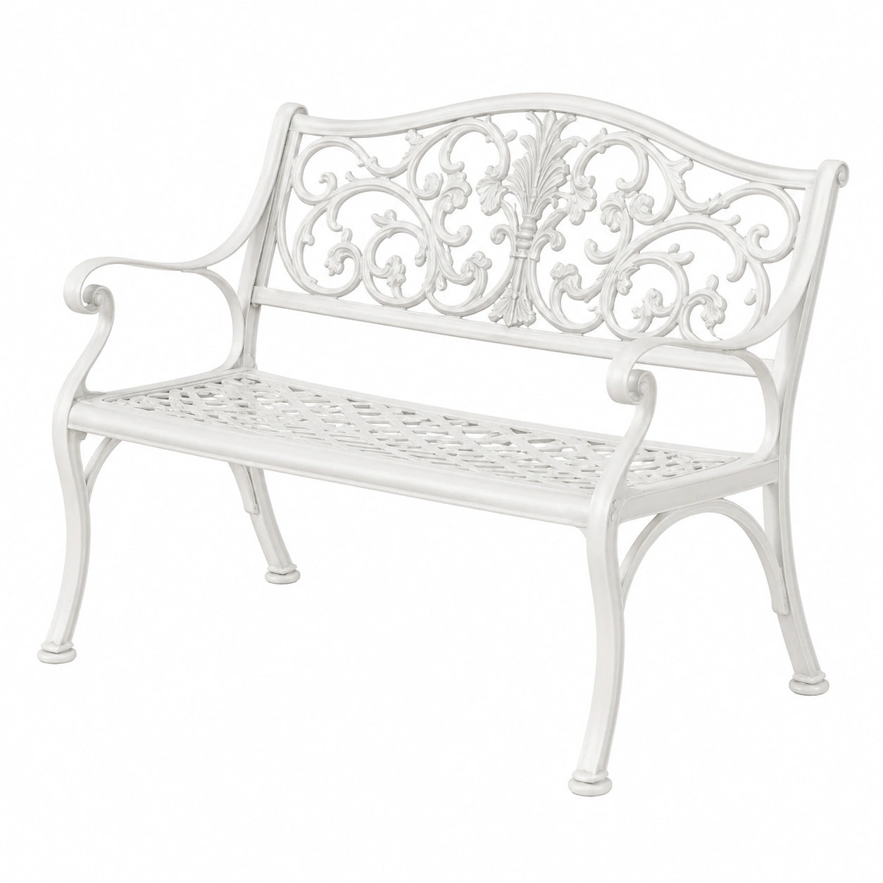 Banc de jardin 122 x 61 x 93 cm en aluminium blanc style classique ajouré